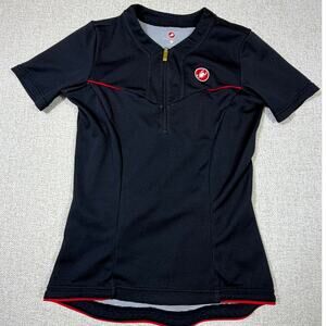 Castelli Women Med Black Red 1/4 Zip Short Sleeve Cycling Jersey Road Bike Top